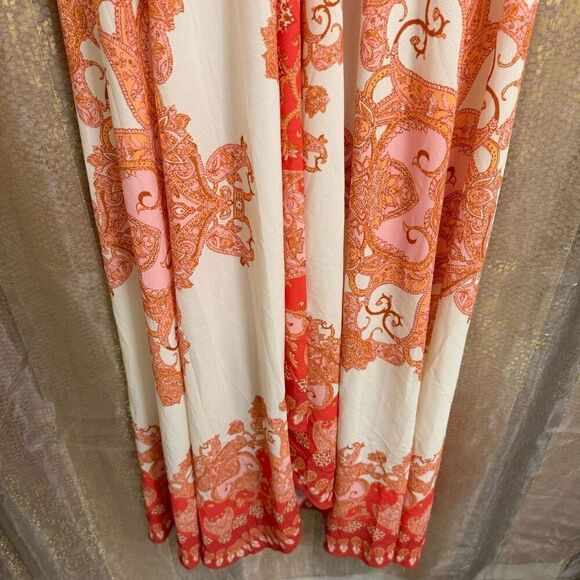 Vici Hot Pink Orange Vineyard Border Print Open Back Hi Low Maxi Dress Medium - Picture 3 of 12